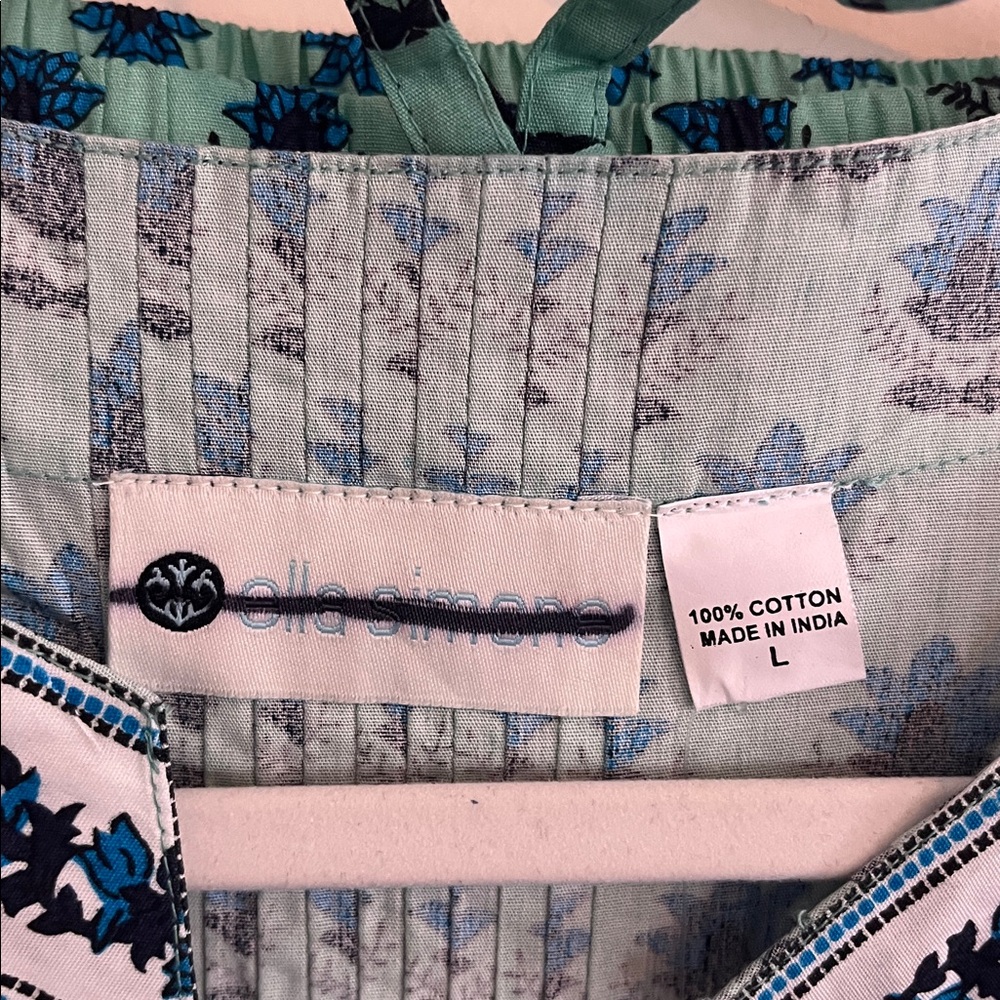 Ella Simone Pajama Set Cotton Paisley Luxury Floral Green Blue Vacation Resort - Picture 2 of 7